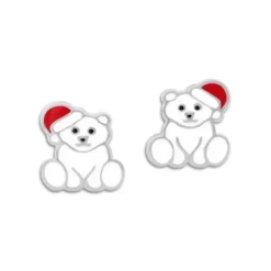 Ohrstecker|Silber Ohrstecker|Elfen Schmuck Eisbär Ohrringe mit Weihnachtsmütze 925 Silber