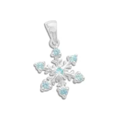 Anhänger Für Kinder|Anhänger Für Damen|Elfen Schmuck Eiskristall Anhänger mit 7 Zirkonia Steinen aquablau 925 Silber