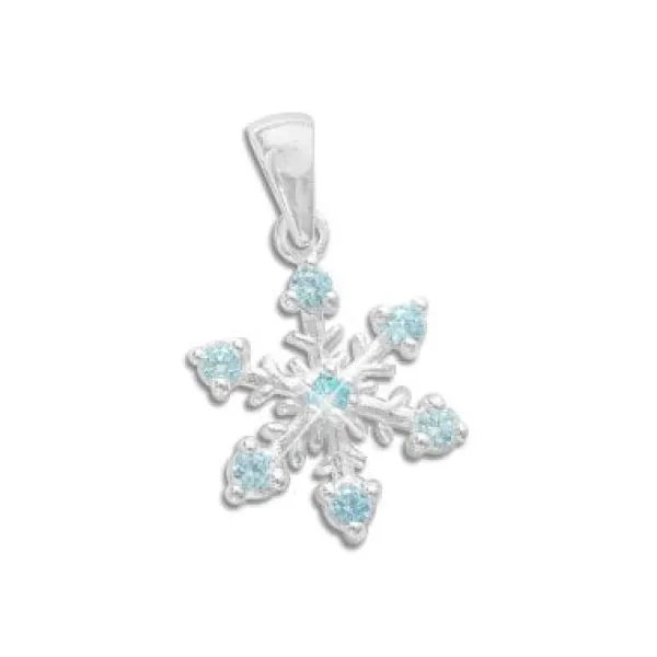 Anhänger Für Kinder|Anhänger Für Damen|Elfen Schmuck Eiskristall Anhänger mit 7 Zirkonia Steinen aquablau 925 Silber