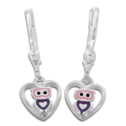 Ohrhänger|Silber Ohrhänger|Elfen Schmuck Eulen Ohrringe im Herz lila rosa 925 Silber