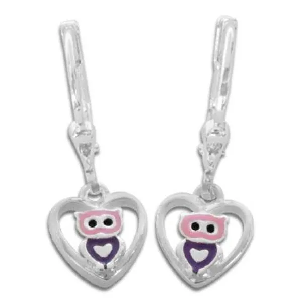 Ohrhänger|Silber Ohrhänger|Elfen Schmuck Eulen Ohrringe im Herz lila rosa 925 Silber