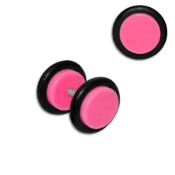 Fake Plugs|Ohrstecker|Elfen Schmuck Fake Plug neon rosa 11 mm Edelstahl Kunststoff Gummi 1 Stück