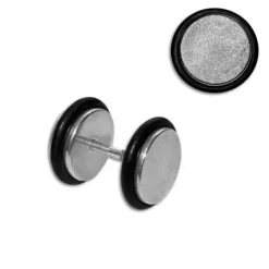 Fake Plugs|Ohrstecker|Elfen Schmuck Fake Plug silber / schwarz 10 mm Edelstahl Gummi 1 Stück
