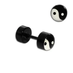 Fake Plugs|Ohrstecker|Elfen Schmuck Fake Plug Yin Yang schwarz 6 mm Edelstahl 1 Stück