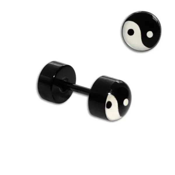 Fake Plugs|Ohrstecker|Elfen Schmuck Fake Plug Yin Yang schwarz 6 mm Edelstahl 1 Stück