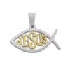 Anhänger Für Herren|Anhänger Für Damen|Elfen Schmuck Fisch-Symbol Anhänger mit goldenem Jesus Schriftzug Edelstahl bicolor