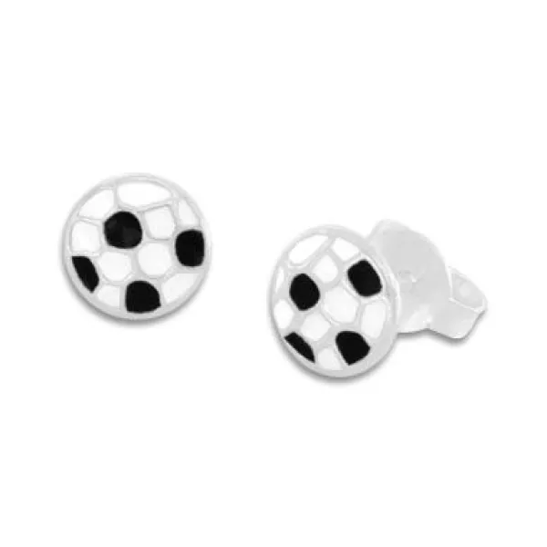 Ohrstecker|Ohrstecker|Elfen Schmuck Fußball Ohrstecker lackiert 925 Silber