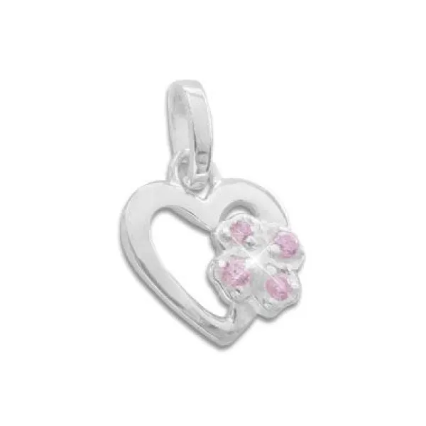Anhänger Für Kinder|Silber Anhänger|Elfen Schmuck Glücksanhänger für Kinder Herz mit rosa Kleeblatt 925 Silber