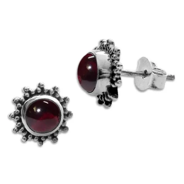 Ohrstecker|Edelstein Ohrringe|Elfen Schmuck Granat Ohrstecker Sonne filigran 8 mm 925 Silber
