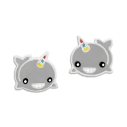 Ohrstecker|Silber Ohrstecker|Elfen Schmuck Grinsender Wal mit Horn Ohrstecker Einhorn grau 925 Silber