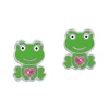 Ohrstecker|Silber Ohrstecker|Elfen Schmuck Grüner Frosch Ohrstecker mit Herz und Kristallen 925 Silber