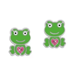 Ohrstecker|Silber Ohrstecker|Elfen Schmuck Grüner Frosch Ohrstecker mit Herz und Kristallen 925 Silber