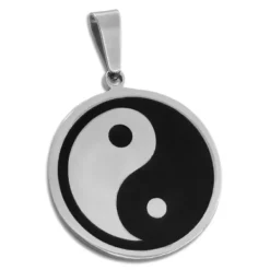 Anhänger Für Damen|Edelstahl Anhänger|Elfen Schmuck Großer Edelstahlanhänger Yin Yang schwarz lackiert