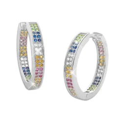 Klapp-creolen|Silber Klapp-Creolen|Elfen Schmuck Große Regenbogen Creolen mit bunten Strass Steinen 925 Silber