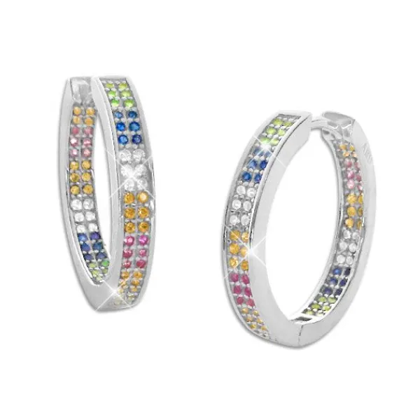 Klapp-creolen|Silber Klapp-Creolen|Elfen Schmuck Große Regenbogen Creolen mit bunten Strass Steinen 925 Silber