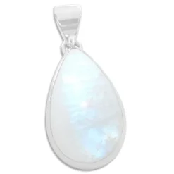 Anhänger Für Damen|Edelstein Anhänger In Silber|Elfen Schmuck Großer Regenbogen Mondstein Tropfen Anhänger 925 Silber