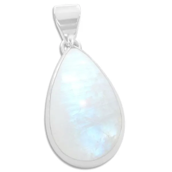Anhänger Für Damen|Edelstein Anhänger In Silber|Elfen Schmuck Großer Regenbogen Mondstein Tropfen Anhänger 925 Silber