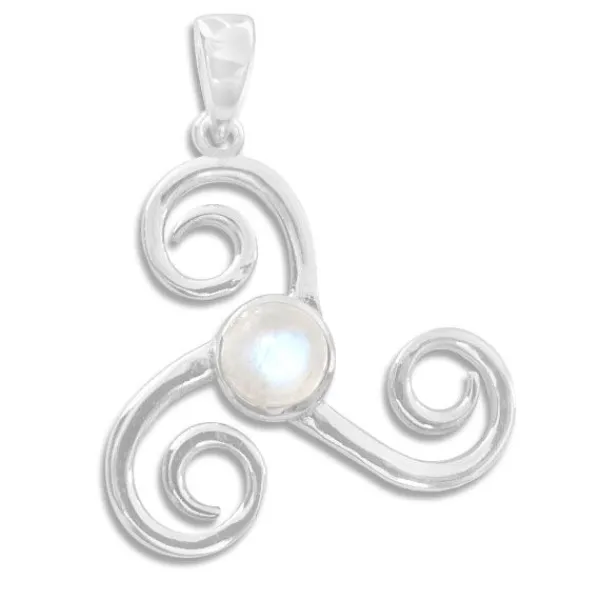 Anhänger Für Damen|Edelstein Anhänger In Silber|Elfen Schmuck Großer Triskele Anhänger mit Mondstein 925 Silber