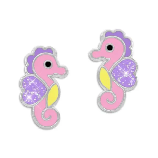 Ohrstecker|Silber Ohrstecker|Elfen Schmuck Große Seepferdchen Glitzer Ohrringe rosa lila 925 Silber
