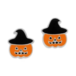 Ohrstecker|Silber Ohrstecker|Elfen Schmuck Halloween Kürbis Ohrstecker mit schwarzem Hexenhut 925 Silber