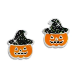 Ohrstecker|Silber Ohrstecker|Elfen Schmuck Halloween Kürbis Ohrstecker mit Hexenhut und Glitzer 925 Silber