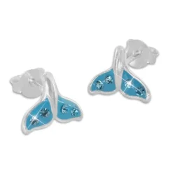 Ohrstecker|Ohrstecker|Elfen Schmuck Hellblaue Walflossen Ohrstecker mit Kristallen 925 Silber