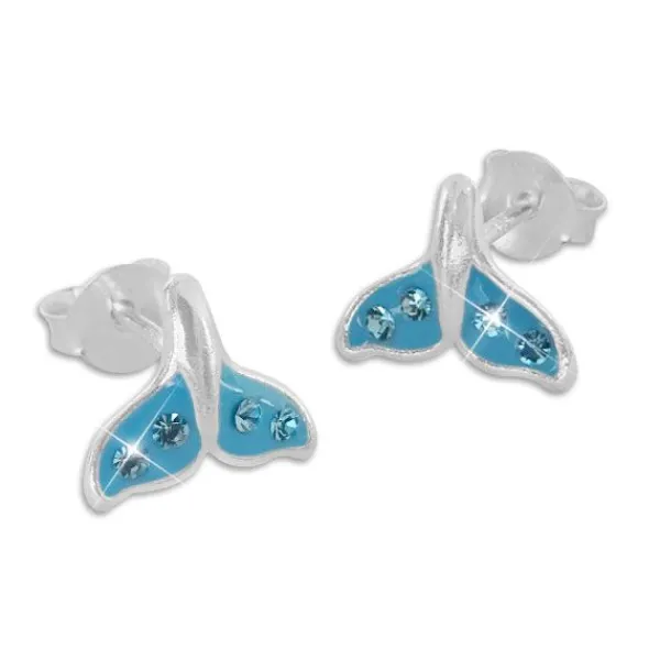 Ohrstecker|Ohrstecker|Elfen Schmuck Hellblaue Walflossen Ohrstecker mit Kristallen 925 Silber