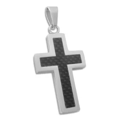 Anhänger Für Herren|Edelstahl Anhänger|Elfen Schmuck Herren Anhänger Edelstahl Kreuz mit Carbon Einlage