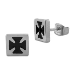 Ohrstecker|Ohrstecker|Elfen Schmuck Herren Ohrstecker Edelstahl Eisernes Kreuz schwarz