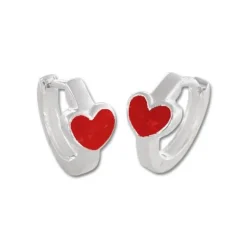 Klapp-creolen|Silber Klapp-Creolen|Elfen Schmuck Herz Creolen für Kinder rot 925 Silber