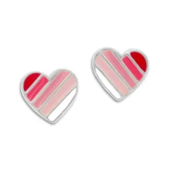 Ohrstecker|Silber Ohrstecker|Elfen Schmuck Herz Ohrstecker mit Streifen rosa 925 Silber
