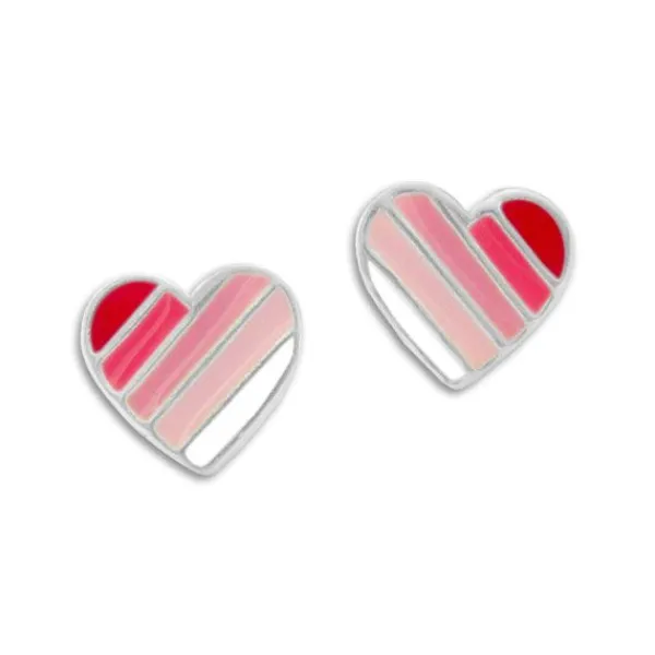 Ohrstecker|Silber Ohrstecker|Elfen Schmuck Herz Ohrstecker mit Streifen rosa 925 Silber