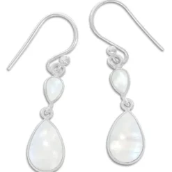 Ohrhänger|Edelstein Ohrringe|Elfen Schmuck Hängende Mondstein Ohrringe mit 2 Tropfen 925 Silber