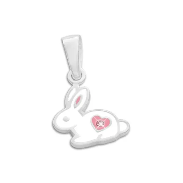 Anhänger Für Kinder|Silber Anhänger|Elfen Schmuck Kaninchen Anhänger mit rosa Herz und Strass Stein 925 Silber
