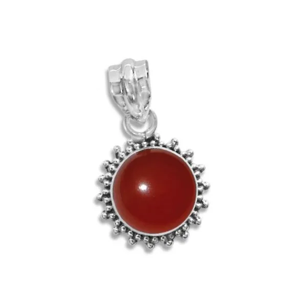 Anhänger Für Damen|Edelstein Anhänger In Silber|Elfen Schmuck Karneol Anhänger kleine runde Sonne mit filigranem Rand 925 Silber