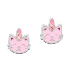 Ohrstecker|Silber Ohrstecker|Elfen Schmuck Katzen Einhorn Ohrstecker rosa mit Strass 925 Silber