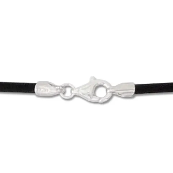 Damenketten|Elfen Schmuck Kautschukband 2 mm schwarz 45 cm mit 925 Silber Verschluss