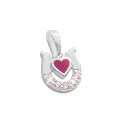 Anhänger Für Kinder|Silber Anhänger|Elfen Schmuck Kinder Anhänger Hufeisen mit Herz und rosa Zirkonia 925 Silber