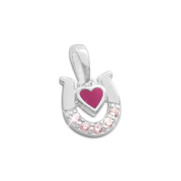 Anhänger Für Kinder|Silber Anhänger|Elfen Schmuck Kinder Anhänger Hufeisen mit Herz und rosa Zirkonia 925 Silber