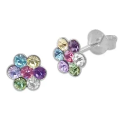 Ohrstecker|Silber Ohrstecker|Elfen Schmuck Kinder Blumen Ohrstecker mit bunten Pastell Kristallen 925 Silber