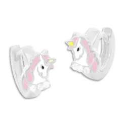 Klapp-creolen|Silber Klapp-Creolen|Elfen Schmuck Kinder Einhorn Klapp-Creolen mit Zirkonia Strass Steinen 925 Silber