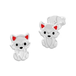Ohrstecker|Silber Ohrstecker|Elfen Schmuck Kinder Fuchs Ohrstecker mit roten Ohren 925 Silber