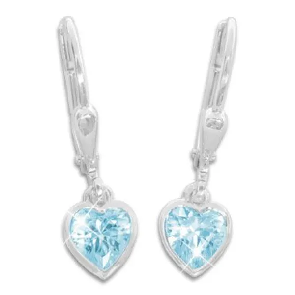 Ohrhänger|Silber Ohrhänger|Elfen Schmuck Kinder Herz Ohrringe hängend aquamarin blau 925 Silber