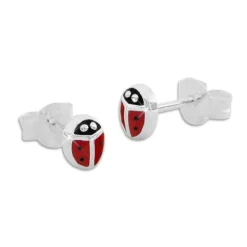 Ohrstecker|Silber Ohrstecker|Elfen Schmuck Kinder Ohrringe Marienkäfer rot-schwarz 925 Silber