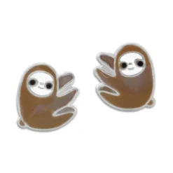 Ohrstecker|Silber Ohrstecker|Elfen Schmuck Kinder Ohrringe mit braunen Faultieren 925 Silber
