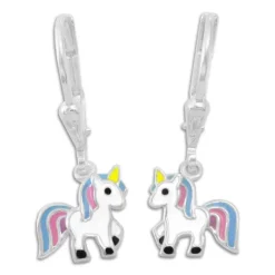 Ohrhänger|Silber Ohrhänger|Elfen Schmuck Kinder Ohrringe mit Einhörnern blau rosa lila 925 Silber