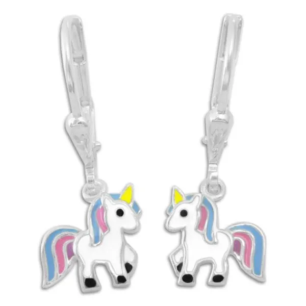 Ohrhänger|Silber Ohrhänger|Elfen Schmuck Kinder Ohrringe mit Einhörnern blau rosa lila 925 Silber