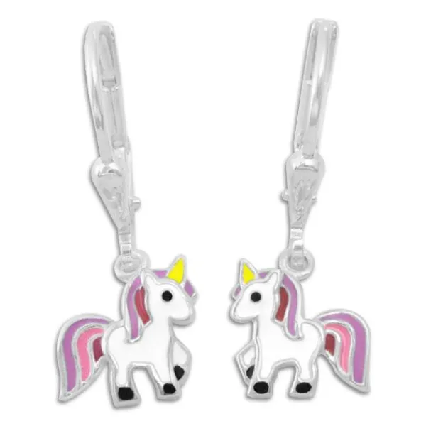 Ohrhänger|Silber Ohrhänger|Elfen Schmuck Kinder Ohrringe mit Einhörnern lila rosa rot 925 Silber