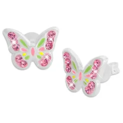 Ohrstecker|Silber Ohrstecker|Elfen Schmuck Kinder Ohrringe mit Schmetterlingen und rosa Strass 925 Silber