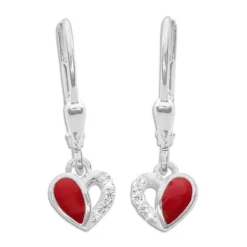 Ohrhänger|Silber Ohrhänger|Elfen Schmuck Kinder Ohrringe rotes Herz mit Strass 925 Silber